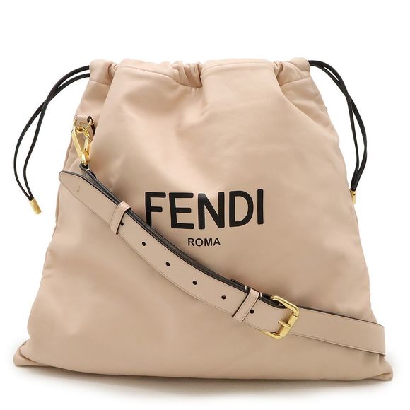 Fendi Slim Clutch Medium Logo Shoulder Bag Diagonal Gusseted Drawstring Leather - Picture 1 of 8